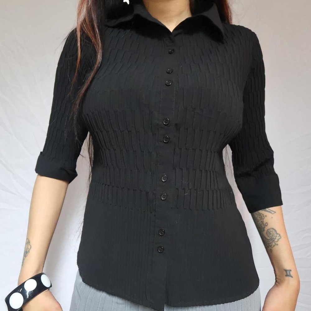 Y2K Button-Up Pleated Blouse